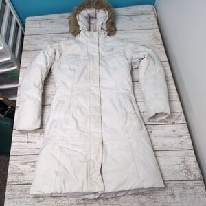 The North Face TNF Off White Long Down Parka Women Size Small